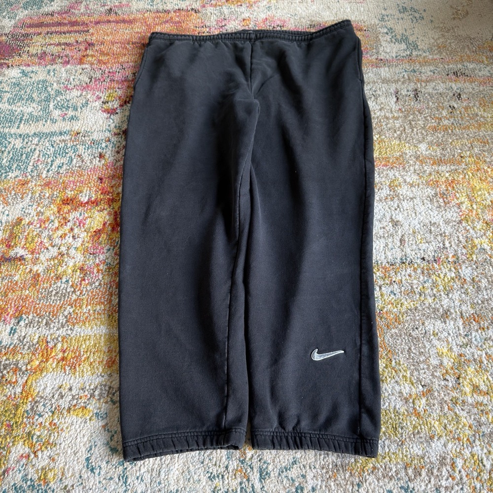 Vintage 90s Nike Swoosh Sweatpants Mens XL Black Cuffed Bottom